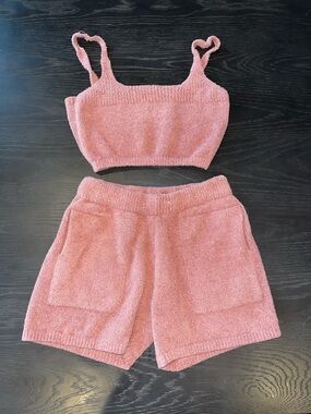 Cozy Pink Knit Crop Top & Shorts Set
